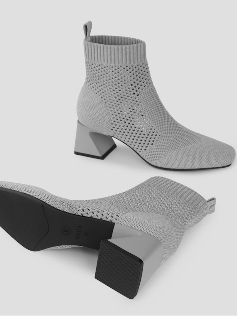 VIVAIA Melissa Perforated Knit Ankle Boot Square Toe Block Heel Gray 39.5 - Picture 4 of 10